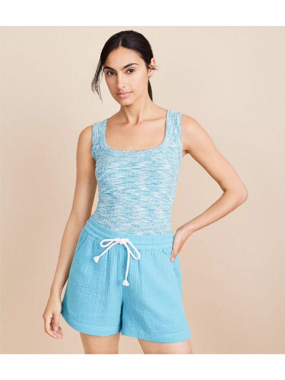Lou & Grey Womens Size XL Spacedye Ribbed Bra Tank Top in Blue/White 756617 1787
